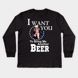 Uncle Sam Beer Me 4th of July Patriotic American Glasses Kids Long Sleeve T-Shirt